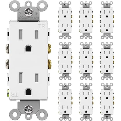 BESTTEN 15 Amp Tamper-Resistant Decorator Electrical Outlets – 125V 1875W Duplex Wall Receptacles, White, 10-Pack - Home products with | Sold by Uncle Wiener's Wholesale
