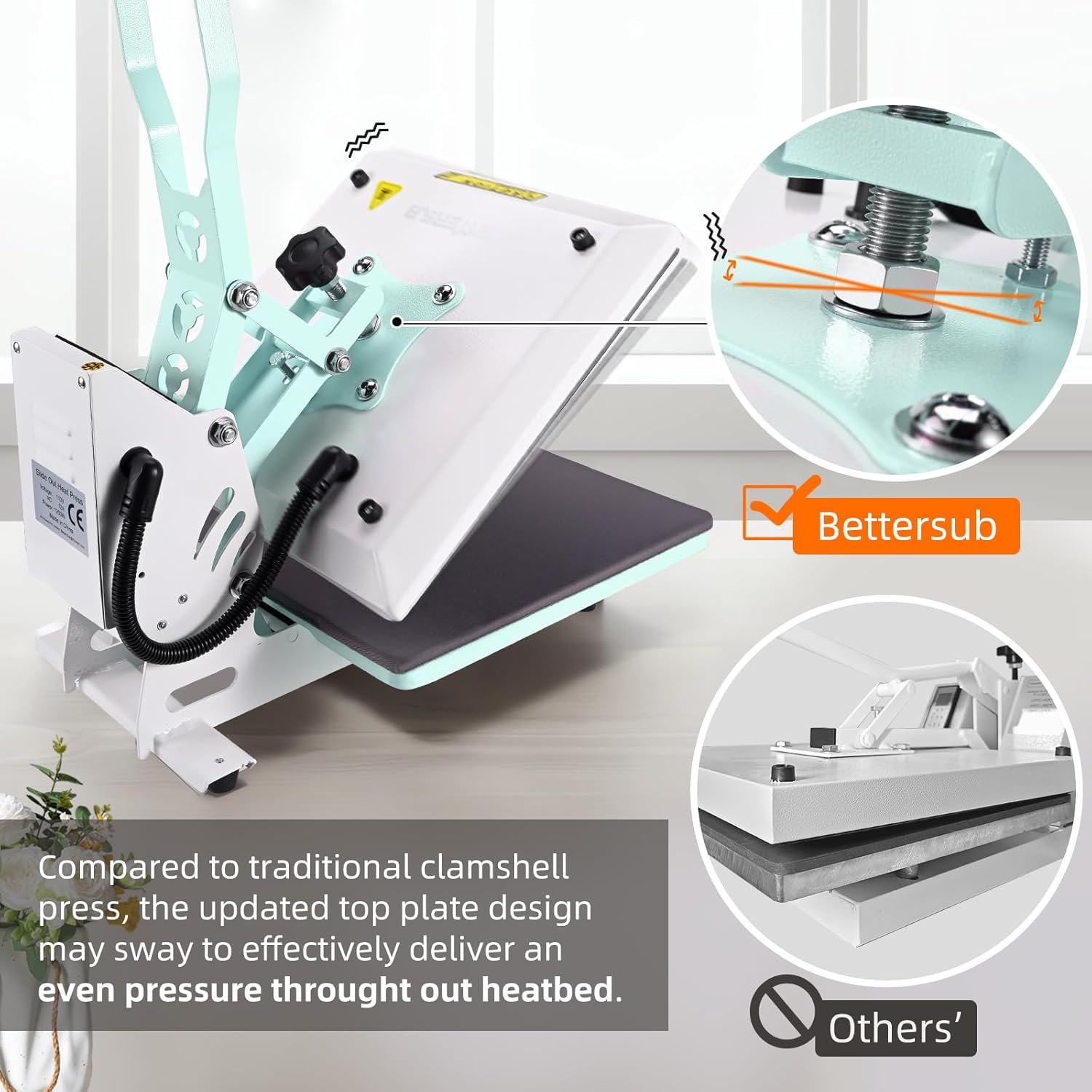 BetterSub Heat Press 15x15 inch Digital Heat Press Machine, Slide out Industrial Quality T-Shirt Heat Transfer Machine Teal - with | Sold by Uncle Wiener's Wholesale