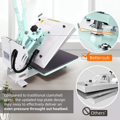 BetterSub Heat Press 15x15 inch Digital Heat Press Machine, Slide out Industrial Quality T-Shirt Heat Transfer Machine Teal - with | Sold by Uncle Wiener's Wholesale