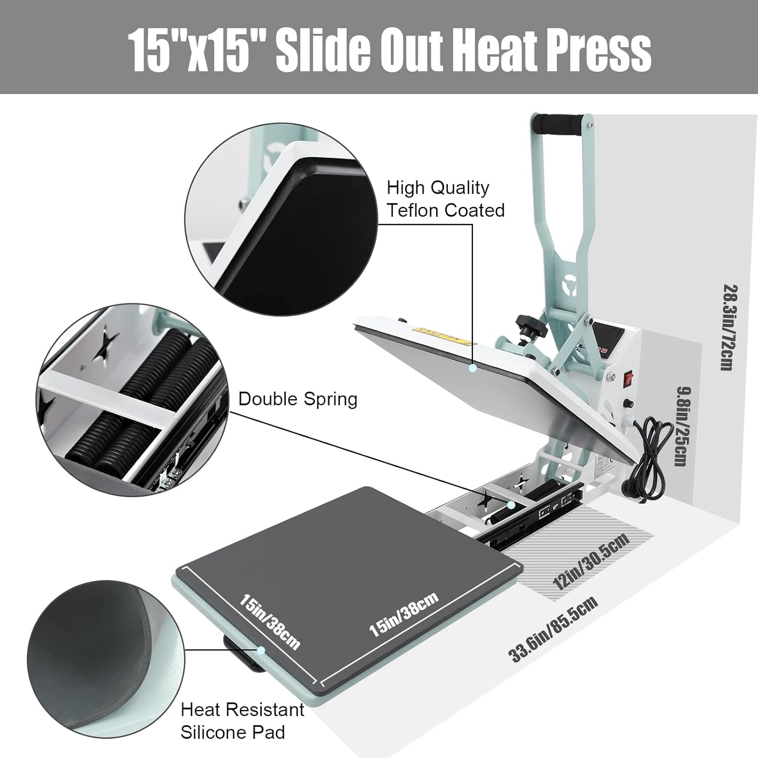 BetterSub Heat Press 15x15 inch Digital Heat Press Machine, Slide out Industrial Quality T-Shirt Heat Transfer Machine Teal - with | Sold by Uncle Wiener's Wholesale