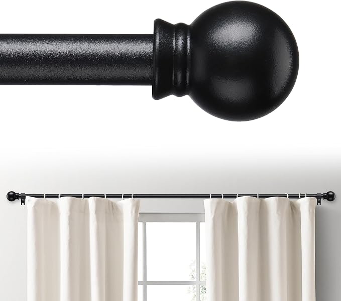 Black Curtain Rod Set 48–84 Inch – 5/8-Inch Heavy Duty Adjustable Decorative Drapery Rod with Brackets, Matte Black - Home decor with | Sold by Uncle Wiener's Wholesale