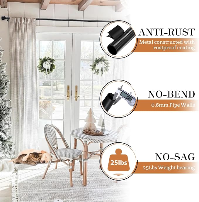 Black Curtain Rod Set 48–84 Inch – 5/8-Inch Heavy Duty Adjustable Decorative Drapery Rod with Brackets, Matte Black - Home decor with | Sold by Uncle Wiener's Wholesale
