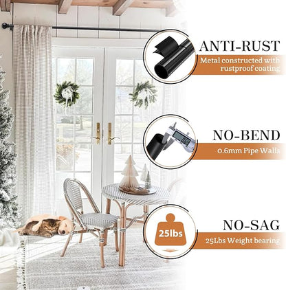 Black Curtain Rod Set 48–84 Inch – 5/8-Inch Heavy Duty Adjustable Decorative Drapery Rod with Brackets, Matte Black - Home decor with | Sold by Uncle Wiener's Wholesale
