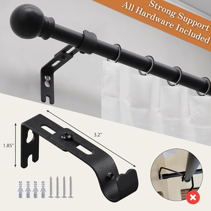 Black Curtain Rod Set 48–84 Inch – 5/8-Inch Heavy Duty Adjustable Decorative Drapery Rod with Brackets, Matte Black - Home decor with | Sold by Uncle Wiener's Wholesale