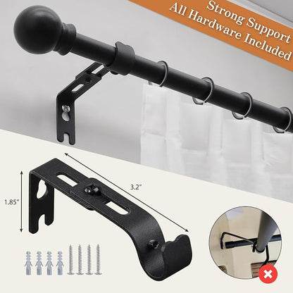 Black Curtain Rod Set 48–84 Inch – 5/8-Inch Heavy Duty Adjustable Decorative Drapery Rod with Brackets, Matte Black - Home decor with | Sold by Uncle Wiener's Wholesale