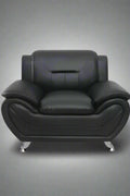 3PCS Modern Faux Leather Sofa Set – Red & Black Sofa, Loveseat, and Armchair with Chrome Legs for Contemporary Living Room