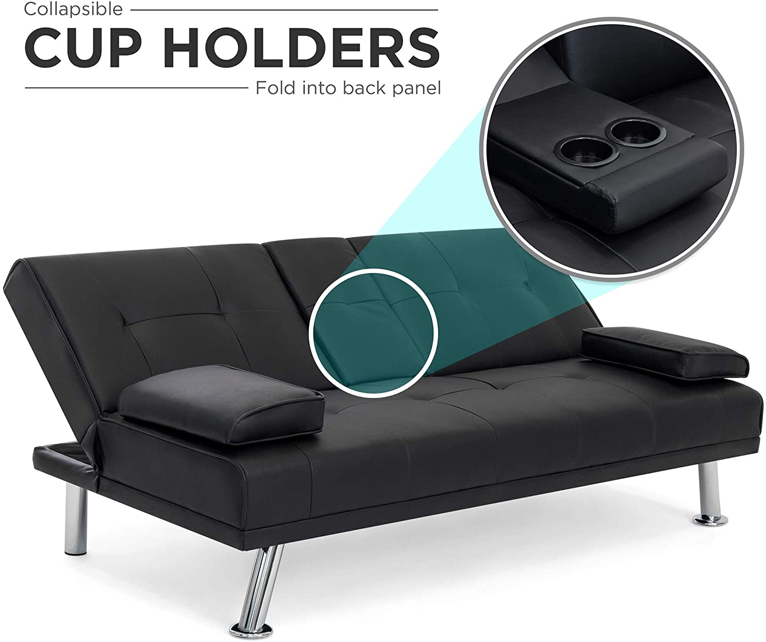 Black Futon Sofa & Bed – Deluxe Convertible Couch GS1913B - with | Sold by Uncle Wiener's Wholesale