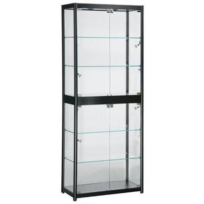 Black Glass Display Cabinet with Locking Door, 3 Glass Shelves & LED Lighting – 20" W x 20" D x 79" H TNW072 - with | Sold by Uncle Wiener's Wholesale