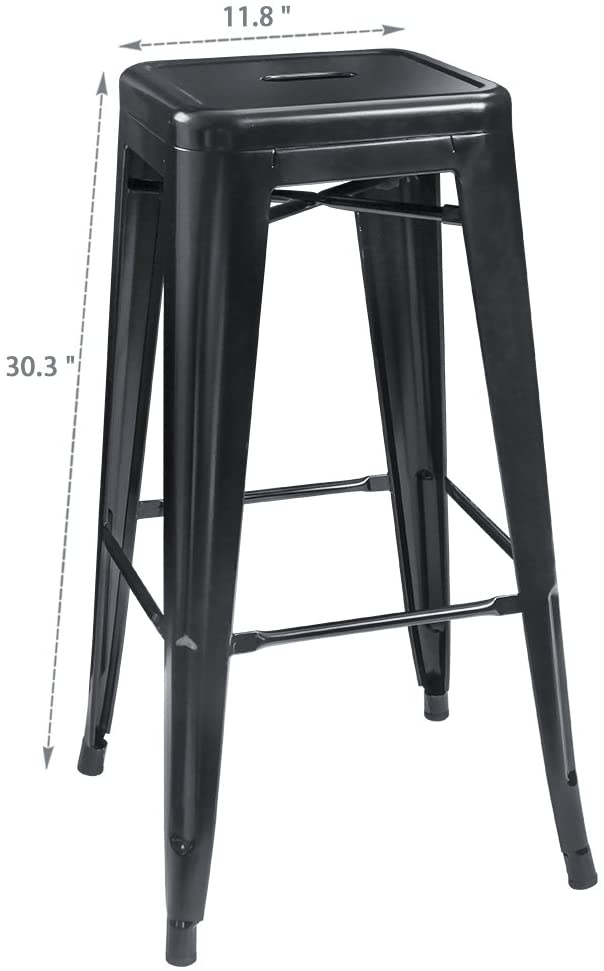 Black Metal Bar Stools – High Backless Stackable Set of 4 (3003L) - with | Sold by Uncle Wiener's Wholesale