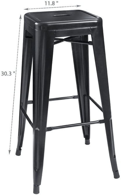 Black Metal Bar Stools – High Backless Stackable Set of 4 (3003L) - with | Sold by Uncle Wiener's Wholesale