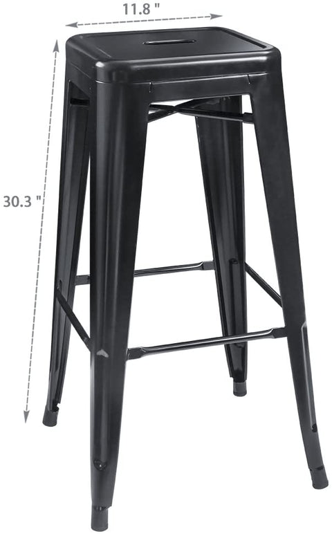 Black Metal Bar Stools – High Backless Stackable Set of 4 (3003L) - with | Sold by Uncle Wiener's Wholesale
