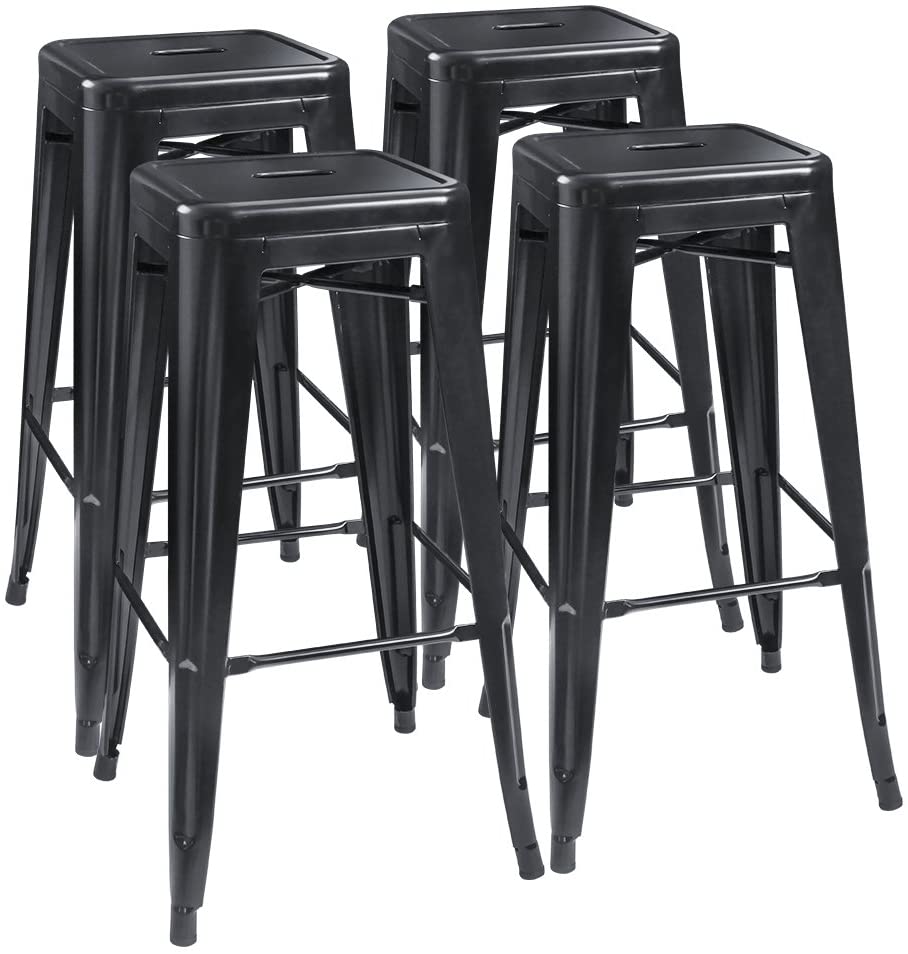 Black Metal Bar Stools – High Backless Stackable Set of 4 (3003L) - with | Sold by Uncle Wiener's Wholesale