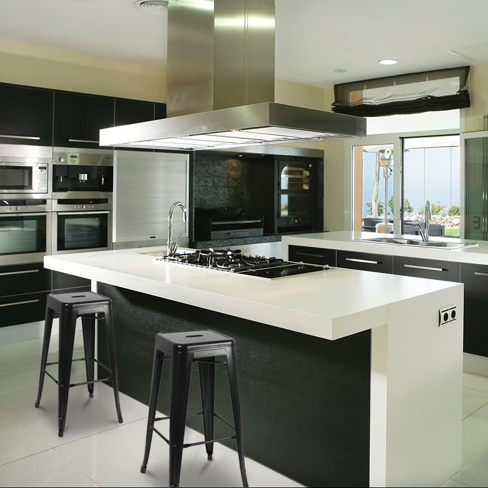 Black Metal Bar Stools – High Backless Stackable Set of 4 (3003L) - with | Sold by Uncle Wiener's Wholesale