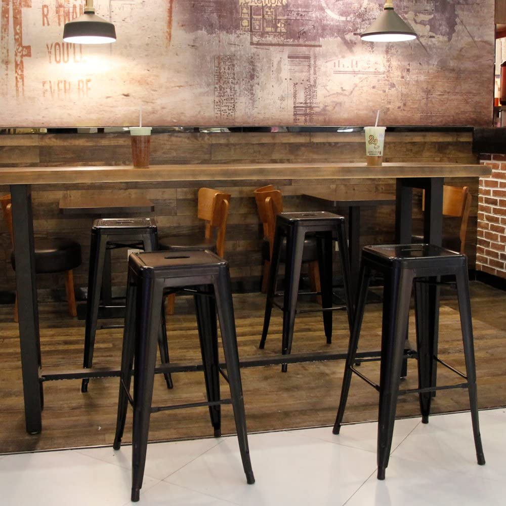Black Metal Bar Stools – High Backless Stackable Set of 4 (3003L) - with | Sold by Uncle Wiener's Wholesale
