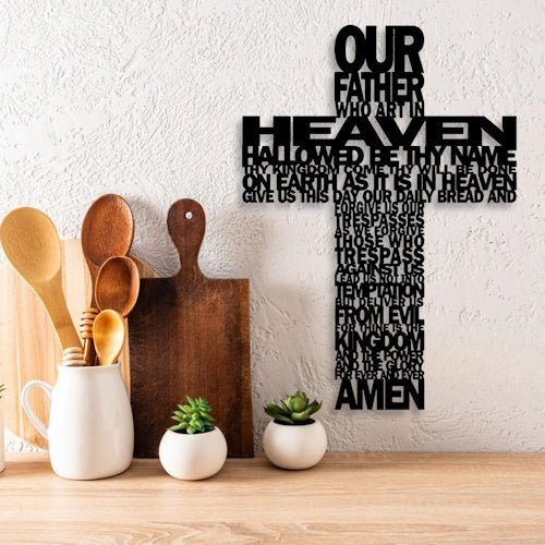 Black Metal Cross Wall Decor 25 cm x 35 cm with Our Family Design for Home, Entryway & Memorial Decor ONWD1216 - with | Sold by Uncle Wiener's Wholesale