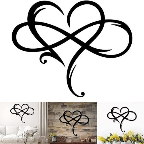 Black Metal Infinity Heart Wall Decor 15.7 cm x 14 cm for Home, Bedroom, Wedding & Family Decor ONWD1215 - with | Sold by Uncle Wiener's Wholesale