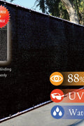 Outdoor setup of black privacy fence screen for backyard protection