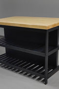 Black Solid Wood Kitchen Island – Free - Standing Prep Station with Storage & Rustic Top – KI4931 - with | Sold by Uncle Wiener's Wholesale