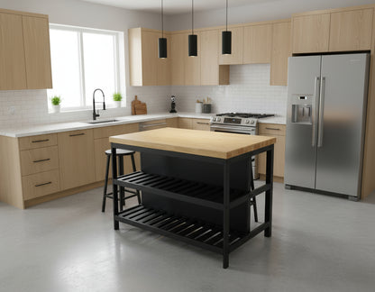 Black Solid Wood Kitchen Island – Free - Standing Prep Station with Storage & Rustic Top – KI4931 - with | Sold by Uncle Wiener's Wholesale