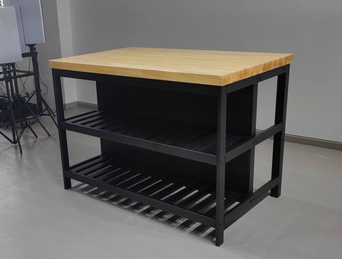 Black Solid Wood Kitchen Island – Free - Standing Prep Station with Storage & Rustic Top – KI4931 - with | Sold by Uncle Wiener's Wholesale