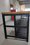 Black Solid Wood Kitchen Island – Free - Standing Prep Station with Storage & Rustic Top – KI4931 - with | Sold by Uncle Wiener's Wholesale