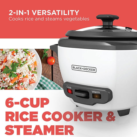 BLACK+DECKER 2 - in - 1 Rice Cooker & Food Steamer - 6 - Cup Capacity, Automatic Keep Warm, Nonstick Bowl, Steaming Basket - Effortless Cooking - with | Sold by Uncle Wiener's Wholesale