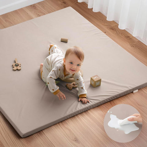 Blissful Diary Vegan Leather Baby Play Mat, 50x50 Thicken Foam Cushioned & Waterproof Playpen Mat for Infants and Toddlers, Stylish and Just Wipe - Clean Playmat for Baby Play on Floor, Brown Gray - with | Sold by Uncle Wiener's Wholesale