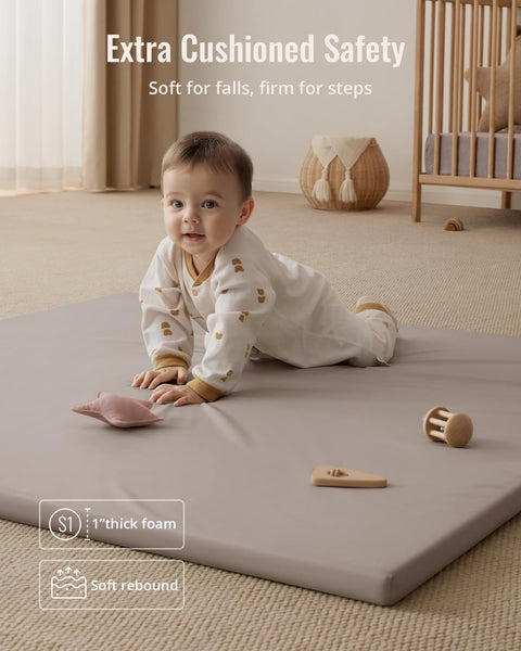 Blissful Diary Vegan Leather Baby Play Mat, 50x50 Thicken Foam Cushioned & Waterproof Playpen Mat for Infants and Toddlers, Stylish and Just Wipe - Clean Playmat for Baby Play on Floor, Brown Gray - with | Sold by Uncle Wiener's Wholesale