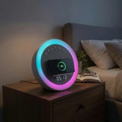 Bluetooth Speaker Alarm Clock with 15W Wireless Charger and RGB Light