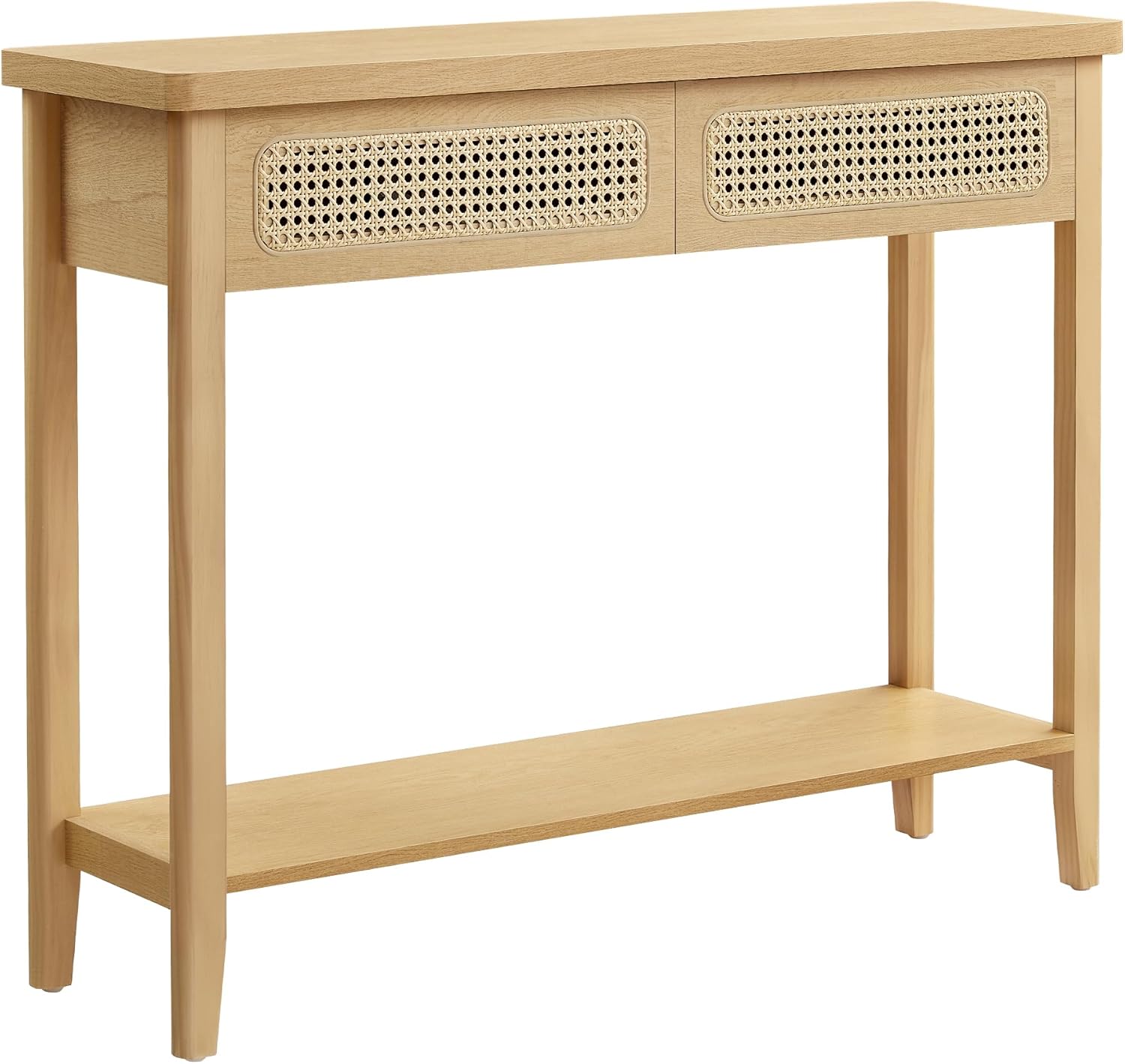 Boho Console Table with Drawers and Storage Shelf, Narrow Entryway Table, Sofa Table for Hallway, Living Room and Bedroom - with Oak Beige | Sold by Uncle Wiener's Wholesale