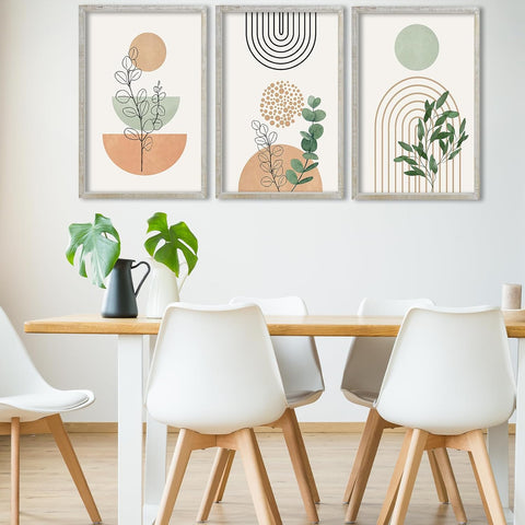Boho Terracotta Wall Art Sign Decor 24"x16" Set of 3 Wood Framed Living Room Mid Abstract Century Modern Geometric Plaque Neutral Botanical Art Print For Bedroom Office Wall Hanging (White) - with | Sold by Uncle Wiener's Wholesale