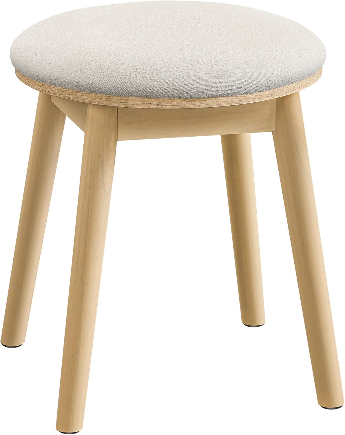 Boho Upholstered Vanity Stool with Bouclé Fabric Seat, Solid Wood Legs, Round Dressing Table Stool, Footstool Cream White and Oak Beige RDS007Y01 - with | Sold by Uncle Wiener's Wholesale
