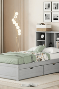 Bookcase Headboard Bed with USB Charging Station & Storage Drawers – Twin, Full, Queen Sizes Modern Bed Frame with Shelving, USB Ports, and Underbed Storage – BED049G Series - with Queen Size | Sold by Uncle Wiener's Wholesale