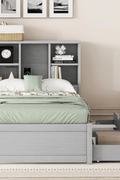 Bookcase Headboard Bed with USB Charging Station & Storage Drawers – Twin, Full, Queen Sizes Modern Bed Frame with Shelving, USB Ports, and Underbed Storage – BED049G Series - with Queen Size | Sold by Uncle Wiener's Wholesale