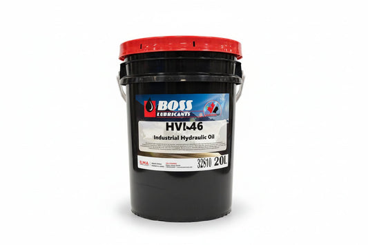 BOSS Lubricants Premium Anti - Wear Hydraulic Oil – ISO 32 Standard · HVI 46 High VI · Arctic Low Pour Extreme Cold – 20L Pail - with HVI 46 Hydraulic Oil 20L | Sold by Uncle Wiener's Wholesale
