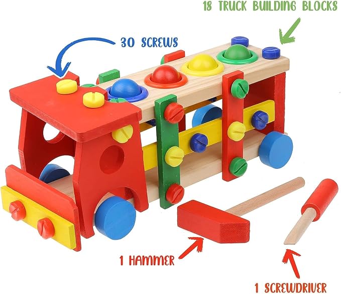 Boxiki Kids Wooden Toddler Tool Set – Montessori Fine Motor Learning Toy with Workbench Activities - Toys with | Sold by Uncle Wiener's Wholesale