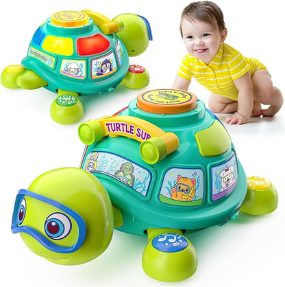 BQU Musical Crawling Turtle Baby Toy with Lights Sounds and Bilingual Learning - with | Sold by Uncle Wiener's Wholesale