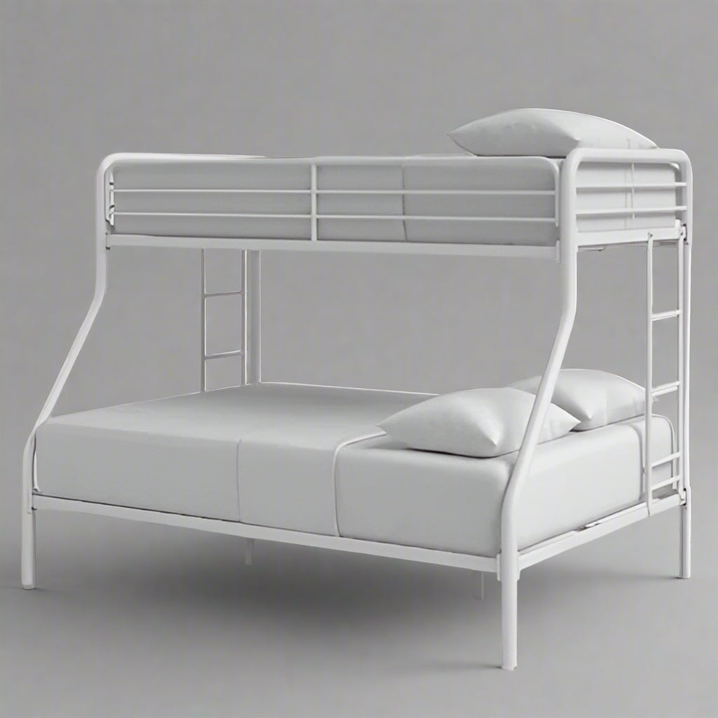 “Black twin over full metal bunk bed with ladder”

“White space-saving bunk bed for kids and guests”

“Modern metal bunk bed frame twin top full bottom”