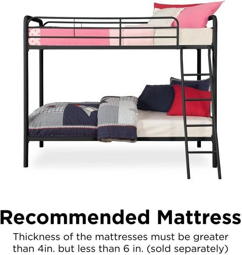 “Twin over twin black metal bunk bed with angled ladder”

“Space-saving kids bunk bed for low ceilings”

“Black metal bunk bed with safety rails and modern design”