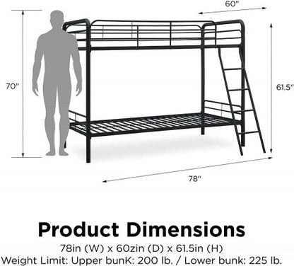 “Twin over twin black metal bunk bed with angled ladder”

“Space-saving kids bunk bed for low ceilings”

“Black metal bunk bed with safety rails and modern design”