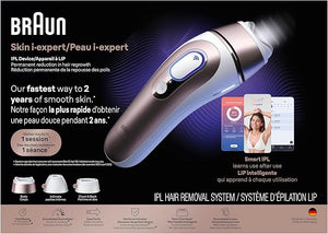Braun Skin i-Expert IPL 7At-Home Hair Removal System – Smart IPL with App, 3 Heads, Venus Razor & Premium Pouch