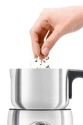 Breville Milk Caf&233; Frothe Brushed Stainless Steel BMF600XL: Electric Milk Steamer &38; Frother, 25oz Capacity, 500W, Silver - with <B>Dimensions (Overall):</B> 10.4 Inches (H) x 6.4 Inches (W) x 7.5 Inches (D) | Sold by Uncle Wiener's Wholesale