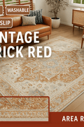 Brick Red Vintage 6x9 Area Rug – Washable, Non - Slip Indoor Carpet for Living Room, Kitchen & Office | Open Box - Vintage Washable Area Rug (Indoor Use, 6x9) with Vintage Brick Red Multi | Sold by Uncle Wiener's Wholesale