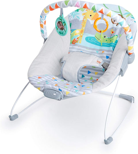 Bright Starts Baby Bouncer Soothing Vibrations Infant Seat - Removable Toy Bar, Nonslip Feet, 0 - 6 Months Up to 20 lbs (Safari Fun) - with | Sold by Uncle Wiener's Wholesale