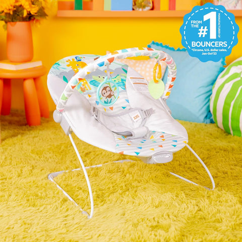 Bright Starts Baby Bouncer Soothing Vibrations Infant Seat - Removable Toy Bar, Nonslip Feet, 0 - 6 Months Up to 20 lbs (Safari Fun) - with | Sold by Uncle Wiener's Wholesale