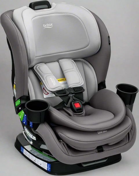 Britax Poplar Convertible Car Seat – Glacier Graphite front view
Poplar car seat rear-to-forward configuration by Britax
Britax car seat ClickTight installation system
Slim convertible car seat 3-across fit Britax