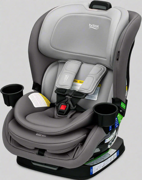 Britax Poplar Convertible Car Seat – Glacier Graphite front view
Poplar car seat rear-to-forward configuration by Britax
Britax car seat ClickTight installation system
Slim convertible car seat 3-across fit Britax