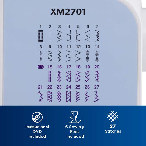Brother XM2701 Lightweight, Full - Featured Sewing Machine with 27 Stitches, 1 - Step Auto - Size Buttonholer, 6 Sewing Feet, and Instructional DVD - with | Sold by Uncle Wiener's Wholesale