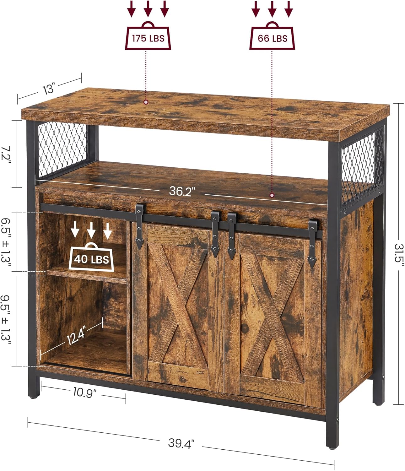 Buffet Cabinet with Sliding Barn Doors, Coffee Bar Cabinet, Sideboard Storage Cabinet with Adjustable Shelves for Dining Room, Living Room and Kitchen Rustic Brown and Ink Black LSC092B01 - with | Sold by Uncle Wiener's Wholesale