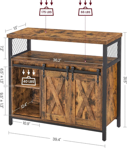 Buffet Cabinet with Sliding Barn Doors, Coffee Bar Cabinet, Sideboard Storage Cabinet with Adjustable Shelves for Dining Room, Living Room and Kitchen Rustic Brown and Ink Black LSC092B01 - with | Sold by Uncle Wiener's Wholesale